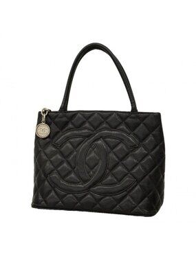Chanel Tote Medallion Caviar Leather Black Silver